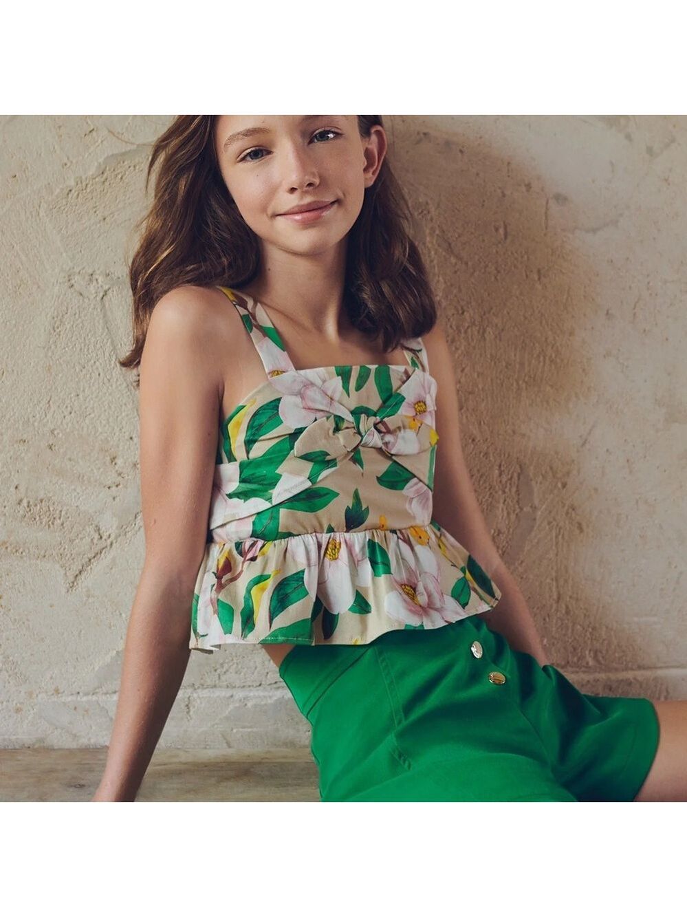 Mayoral Floral Top with Green Accents